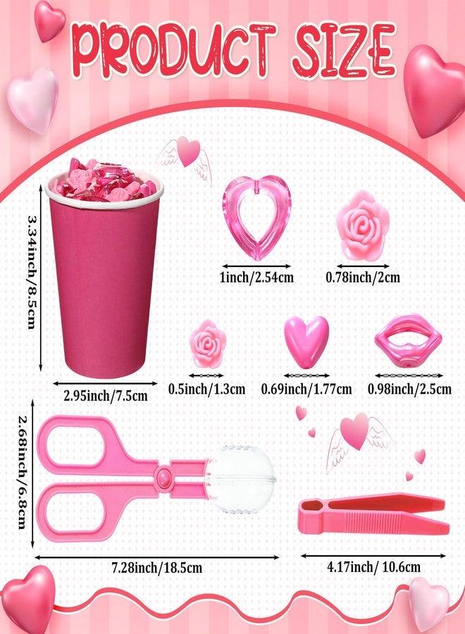 Arrowbash 230 Pcs Valentine Fine Motor Skills Sensory Bin Filler Includes 5 Style 214 Acrylic Gems 4 Tweezers 2 Scissors Clips 10 Cups for Early Education Sorting Counting Training Development - Image 2